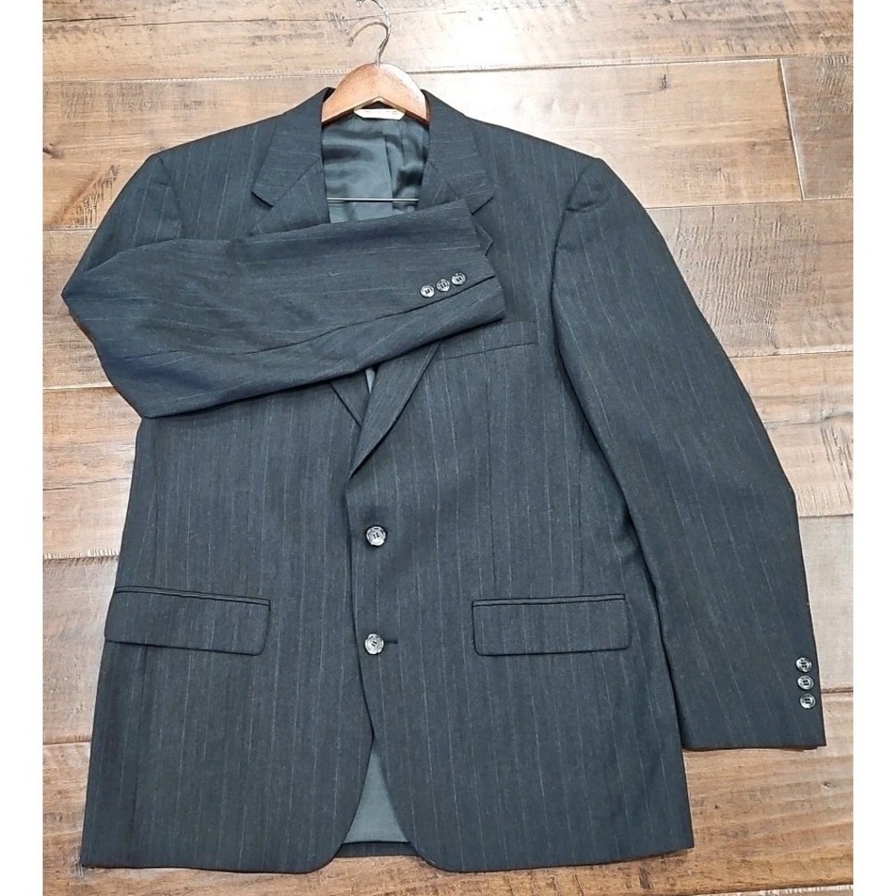 Vintage Evan Picone  Blazer Men 44L Gray‎ Stripped  Pure 100%Wool Made In USA